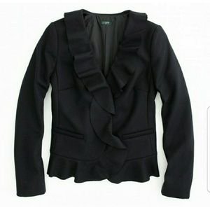 SIZE 10 J.Crew Black Factory Wool Ruffle Blazer